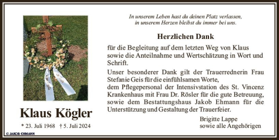 Traueranzeige von Klaus Kögler von Nassauische Neue Presse