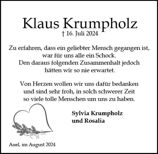 Traueranzeige von Klaus Krumpholz von Wiesbadener Kurier