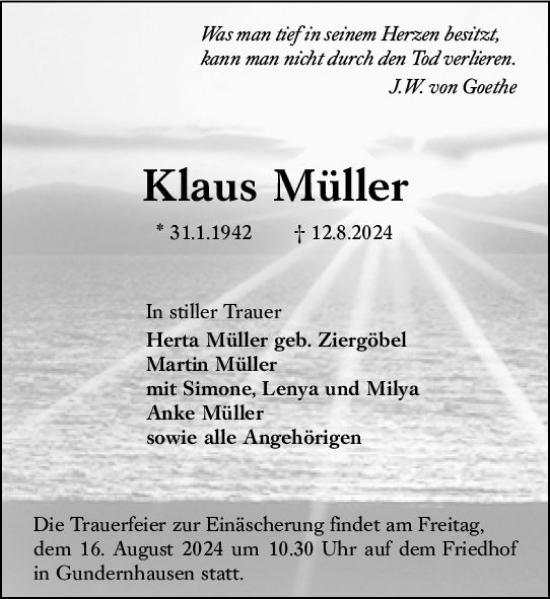 Traueranzeige von Klaus Müller von Darmstädter Echo