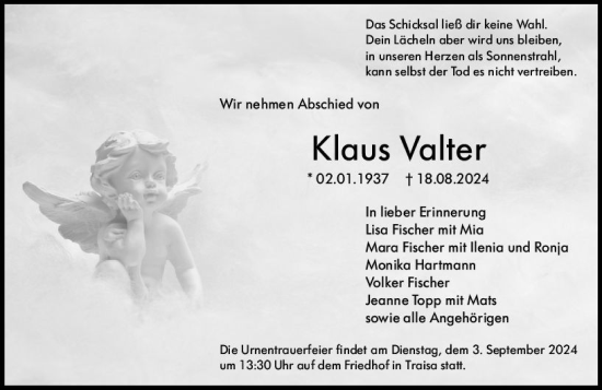 Traueranzeige von Klaus Valter von Darmstädter Echo