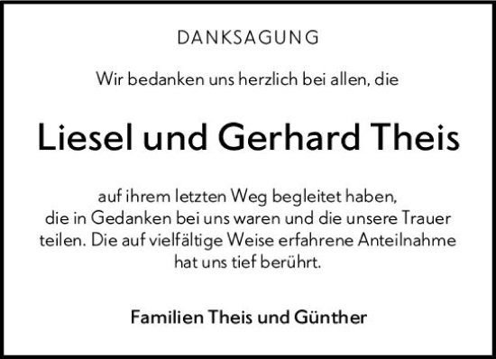 Traueranzeige von Liesel Theis von Dill Block