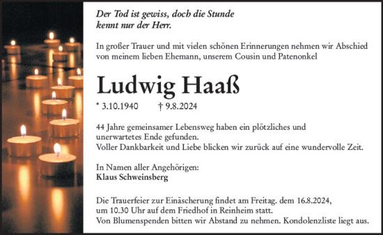 Traueranzeige von Ludwig Haaß von Darmstädter Echo