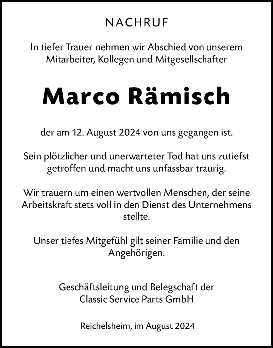 Traueranzeige von Marco Rämisch von Odenwälder Echo