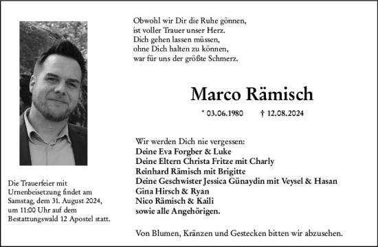 Traueranzeige von Marco Rämisch von Odenwälder Echo