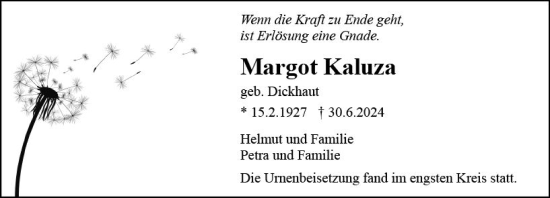 Traueranzeige von Margot Kaluza von Rüsselsheimer Echo