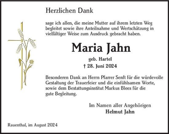 Traueranzeige von Maria Jahn von Wiesbadener Kurier