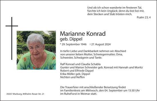Traueranzeige von Marianne Konrad von Hinterländer Anzeiger