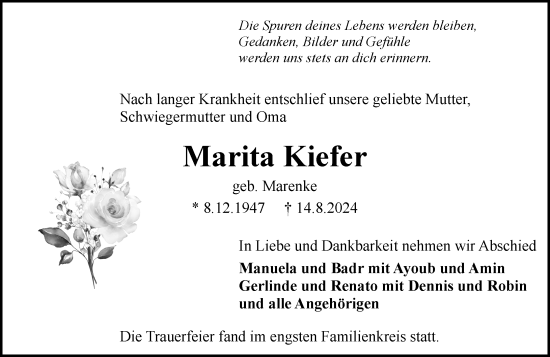 Traueranzeige von Marita Kiefer von Rüsselsheimer Echo