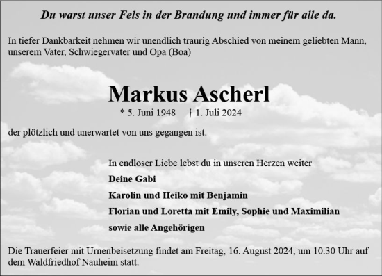 Traueranzeige von Markus Ascherl von Groß-Gerauer Echo