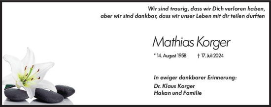 Traueranzeige von Mathias Korger von Camberger Anzeiger