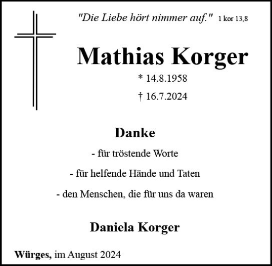 Traueranzeige von Mathias Korger von Camberger Anzeiger