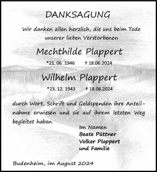 Traueranzeige von Mechthilde Plappert von Allgemeine Zeitung Mainz