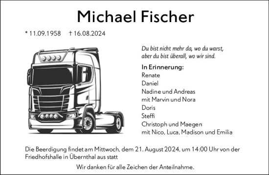 Traueranzeige von Michael Fischer von Dill Block