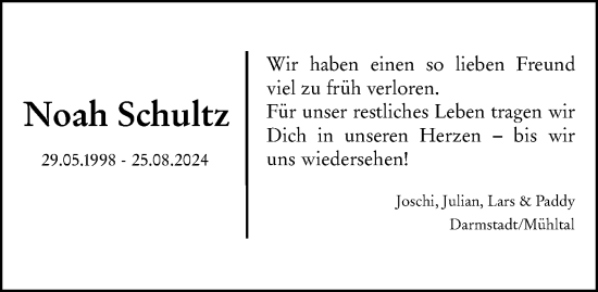 Traueranzeige von Noah Schultz von Darmstädter Echo