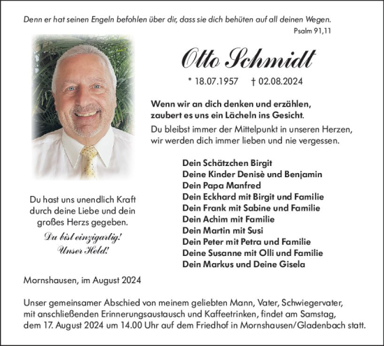 Traueranzeige von Otto Schmidt von Hinterländer Anzeiger