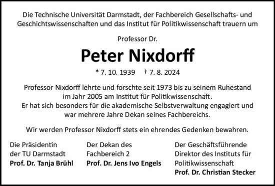 Traueranzeige von Peter Nixdorf von Darmstädter Echo