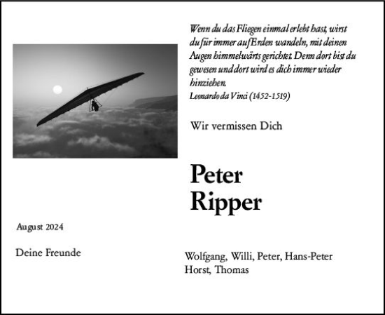 Traueranzeige von Peter Ripper von Odenwälder Echo