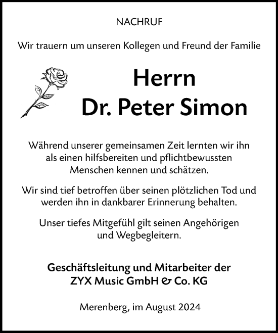 Traueranzeige von Peter Simon von Nassauische Neue Presse