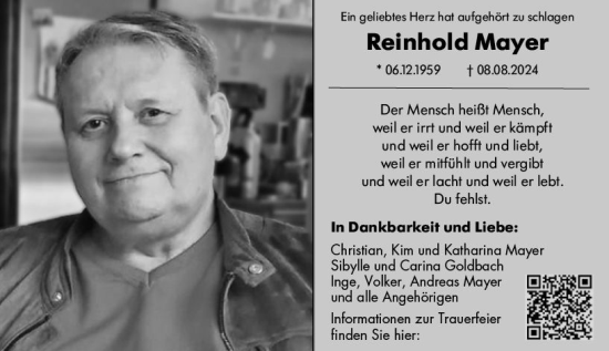 Traueranzeige von Reinhold Mayer von Allgemeine Zeitung Mainz