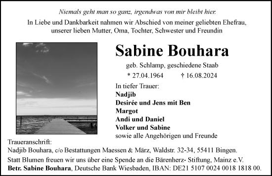 Traueranzeige von Sabine Bouhara von Allgemeine Zeitung Rheinhessen-Nahe