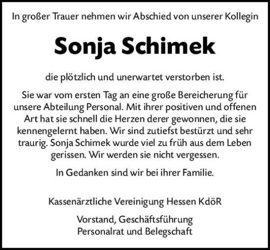 Traueranzeige von Sonja Schimek von Groß-Gerauer Echo