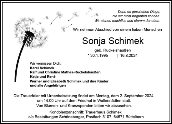 Traueranzeige von Sonja Schimek von Groß-Gerauer Echo