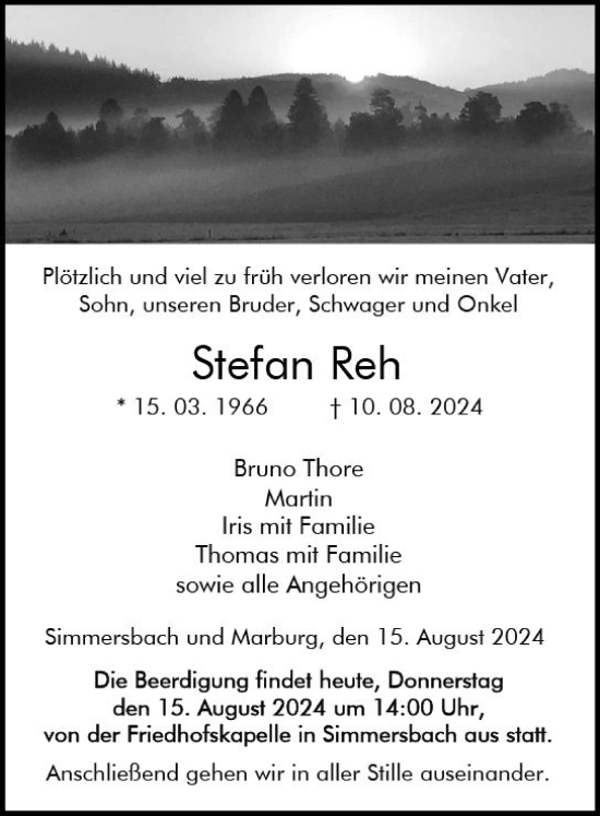 Traueranzeige von Stefan Reh von Dill Block