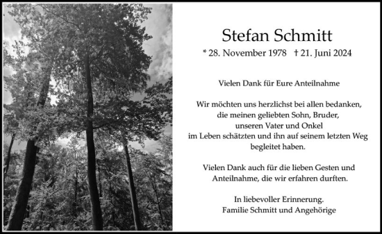 Traueranzeige von Stefan Schmitt von Camberger Anzeiger
