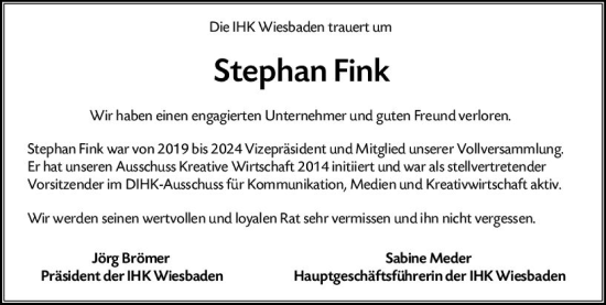 Traueranzeige von Stephan Fink von Wiesbadener Kurier