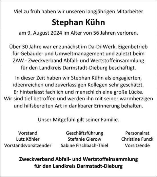 Traueranzeige von Stephan Kühn von Darmstädter Echo