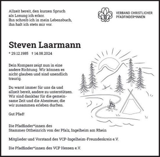 Traueranzeige von Steven Laarmann von Allgemeine Zeitung Rheinhessen-Nahe
