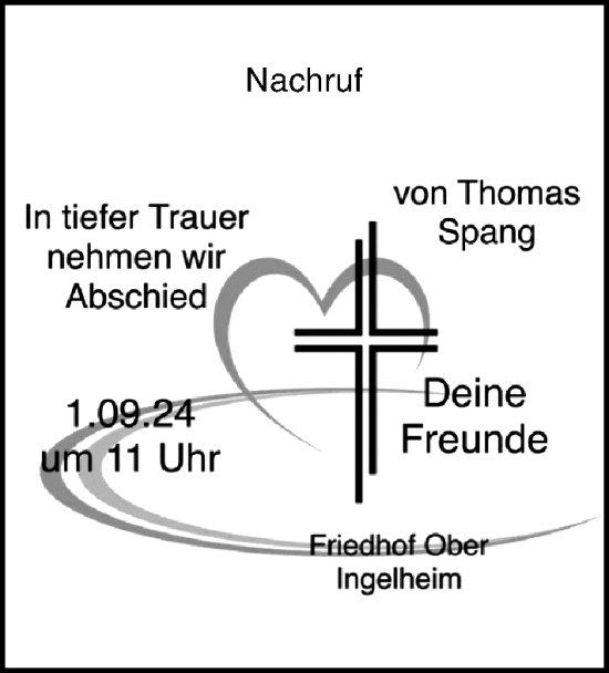 Traueranzeige von Thomas Spang von Binger-/Ingelheimer Wochenblatt