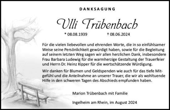 Traueranzeige von Ulli Trübenbach von Allgemeine Zeitung Rheinhessen-Nahe