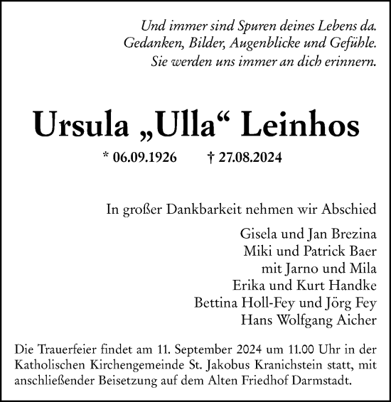 Traueranzeige von Ursula Leinhos von Darmstädter Echo