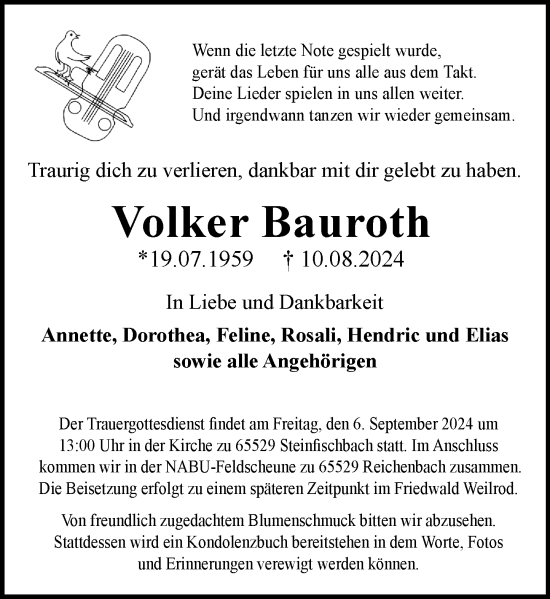 Traueranzeige von Volker Bauroth von Idsteiner Land/Untertaunus