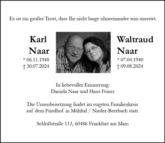 Traueranzeige von Waltraud Naar von Darmstädter Echo