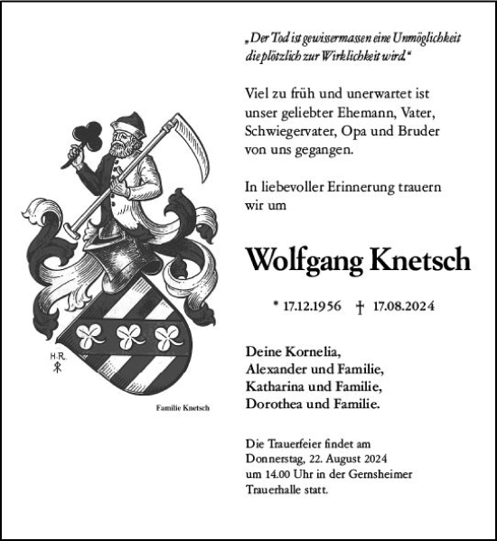 Traueranzeige von Wolfgang Knetsch von Groß-Gerauer Echo