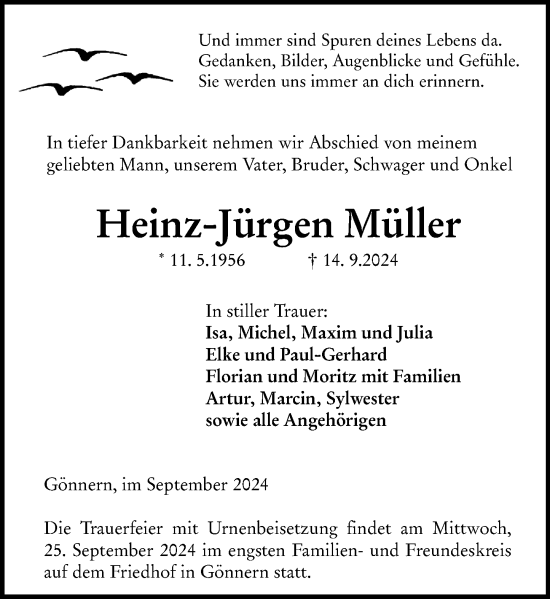 Traueranzeige von Heinz-Jürgen Müller von Hinterländer Anzeiger