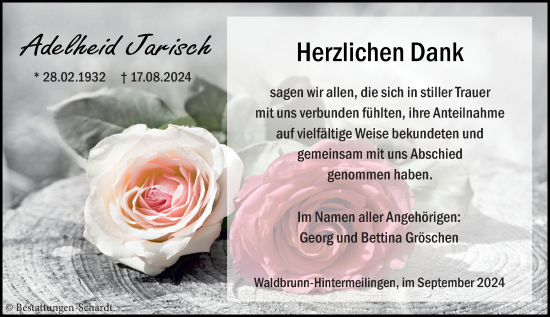 Traueranzeige von Adelheid Jarisch von Nassauische Neue Presse