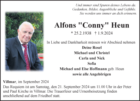 Traueranzeige von Alfons Heun von Nassauische Neue Presse