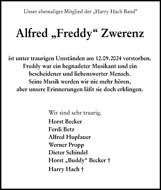 Traueranzeige von Alfred Zwerenz von Rüsselsheimer Echo