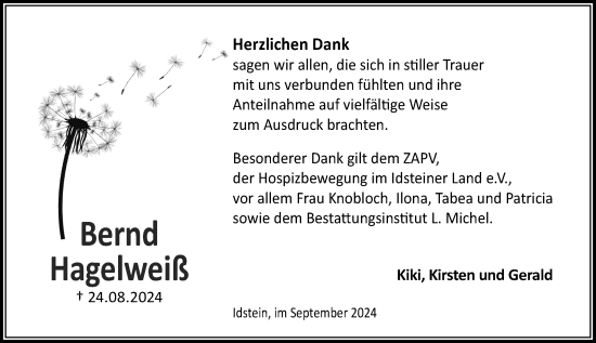 Traueranzeige von Bernd Hagelweiß von Idsteiner Land/Untertaunus