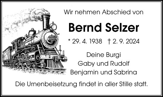 Traueranzeige von Bernd Selzer von Darmstädter Echo