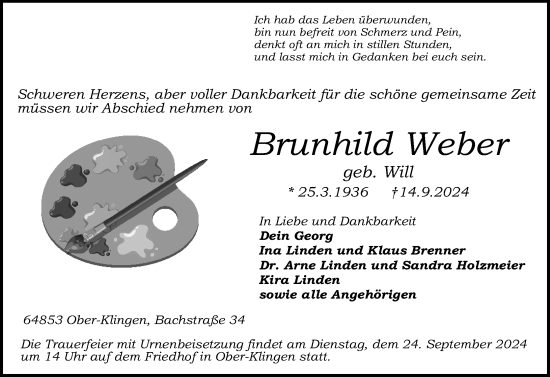 Traueranzeige von Brunhild Weber von Darmstädter Echo
