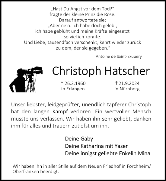 Traueranzeige von Christoph Hatscher von Allgemeine Zeitung Mainz