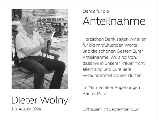 Traueranzeige von Dieter Wolny von Hinterländer Anzeiger
