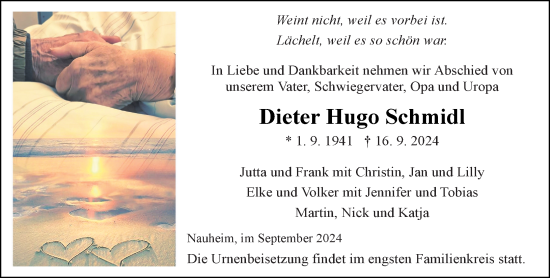 Traueranzeige von Dieter Hugo Schmidl von Rüsselsheimer Echo