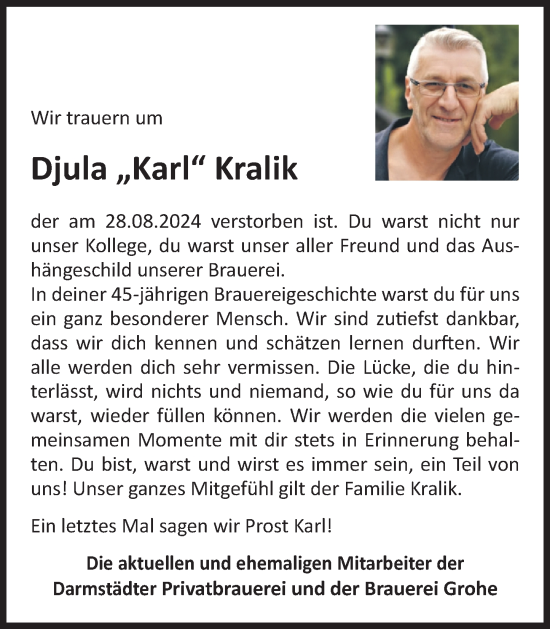 Traueranzeige von Djula Kralik von Darmstädter Echo
