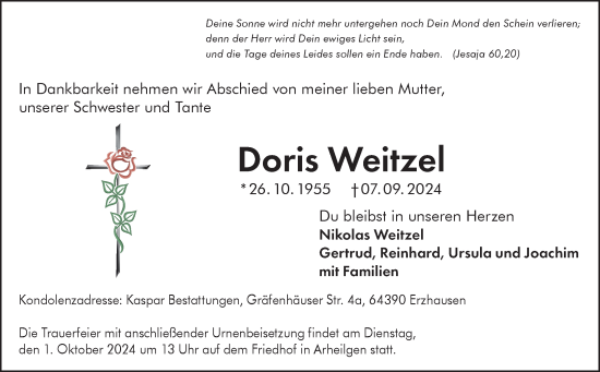 Traueranzeige von Doris Weitzel von Darmstädter Echo