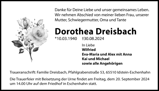 Traueranzeige von Dorothea Dreisbach von Idsteiner Land/Untertaunus